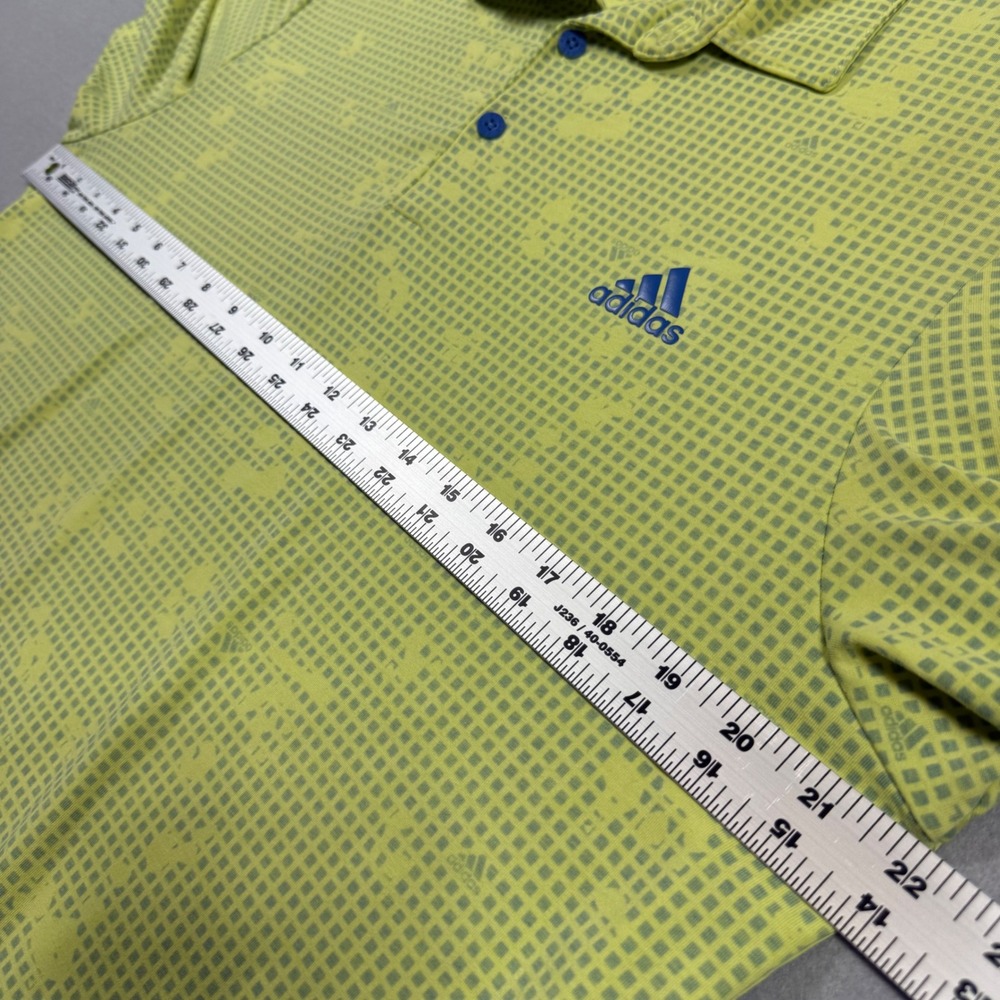 Adidas Golf Polo Shirt Mens Large Lime Green Yellow Grid Print Short Sleeve - Picture 6 of 9